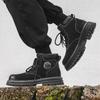 FashionMen Motorcycle Leather Boots Lace Up British Style High Top Shoes Walking Casual Platform Plush Warm Winter Boots Bota Masculina