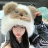 Coldproof Korean Style Animals Ears Beanie Hat Soft Siamese Cat Fluffy Pullover Cap Windproof Warm Ear Protection Hat Skiing
