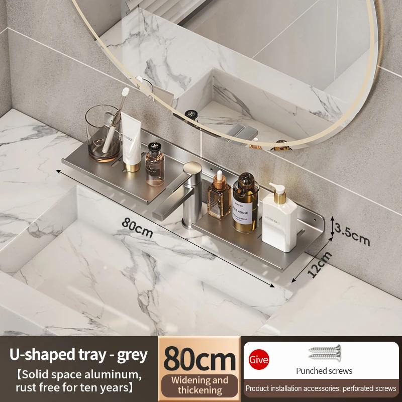 Bathroom Rack Bathroom Shelf Toilet Storage Rack Toilet Kitchen Space Aluminum Hang On the Wall Punch-free Rack Hanging Shelves
