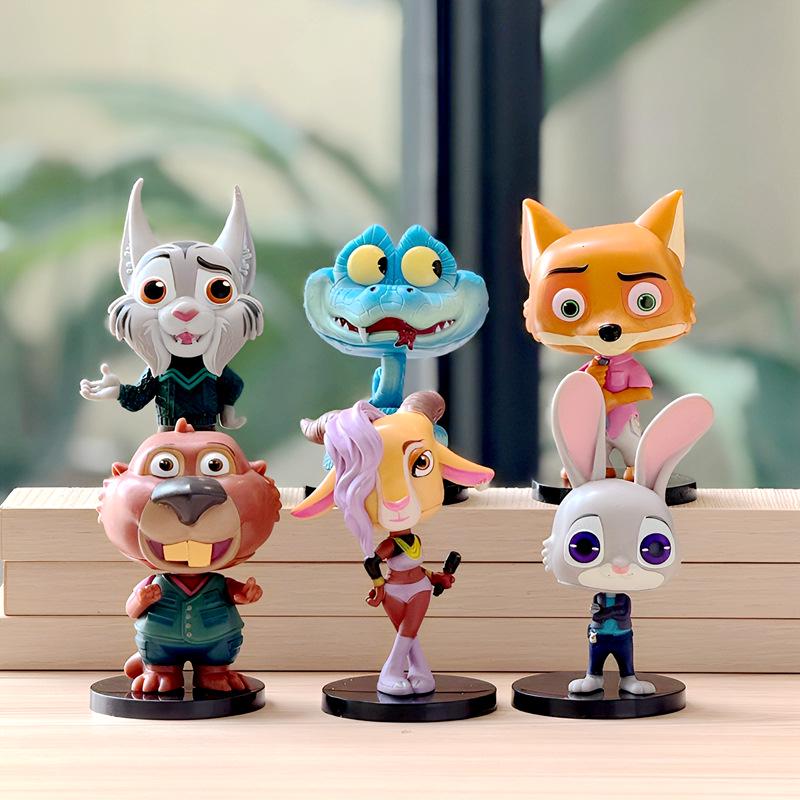 Zootopia Standing Pose 6-Piece Blind Box Figures: Rabbit & Fox Desktop Ornaments for Kids
