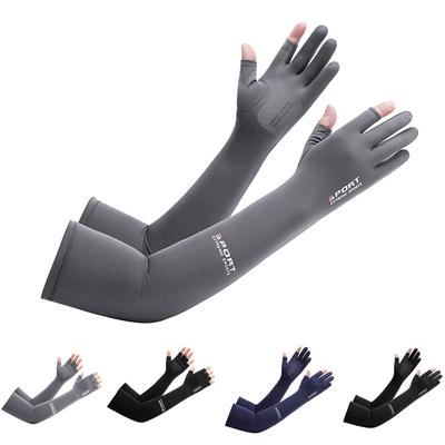 Summer Ice Silk Sunscreen Gloves Men's Riding Gloves Outdoor Mountaineering Running Fishing Half-finger Gloves Arm Guard