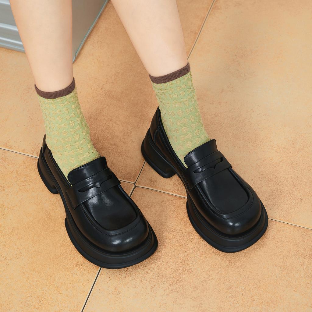 Summer autumn new leather shoes thick heel platform shoes women's casual versatile