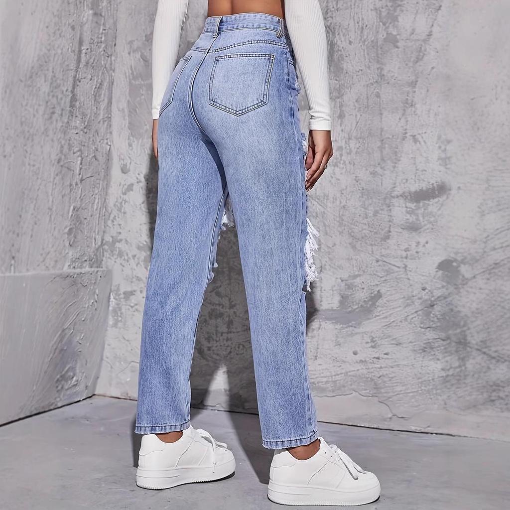 Women's 2024 Trendy High-Waist Washed Ripped Straight-Leg Jeans