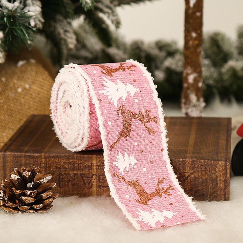 1Pcs Classic Christmas DIY Fabric Swirl Ribbon Burlap Ribbon With Wired Edge Gift Wrapping Christmas Tree Ribbon Wreath Bowshttp