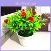 Mini Plastic Rose Artificial Flower Green Plant Potted Plant For Indoor Decor