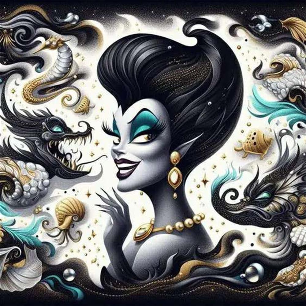 Disney Villains Puzzle Pattern Cross Printed Square Art Diamond Painting 5d Stitch Mosaic New Collection Big Size Children