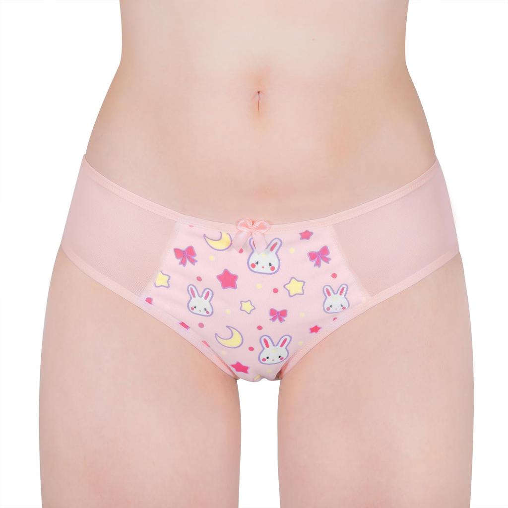 LittleForBig Men's Cute Rabbit Moon Mesh Panties, Flattering, Pink, Size L