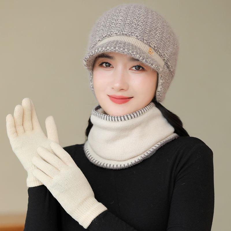 Rabbit fur warm hat lady mother autumn and winter cold ear protection cap tide grandma scarf hat
