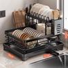 Plateau d'égouttage anti-rouille 304 Étagère de rangement multifonctionnelle pour ustensiles de cuisine pour armoires de cuisine Étagère à vaisselle à deux niveaux en acier inoxydable