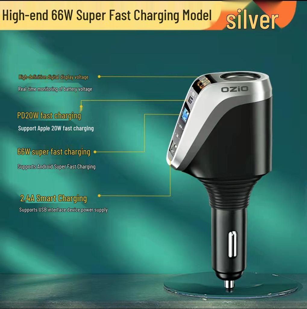 Oshur Fast Charging Car Charger with USB Expansion & Triple Cigarette Lighter Adapter