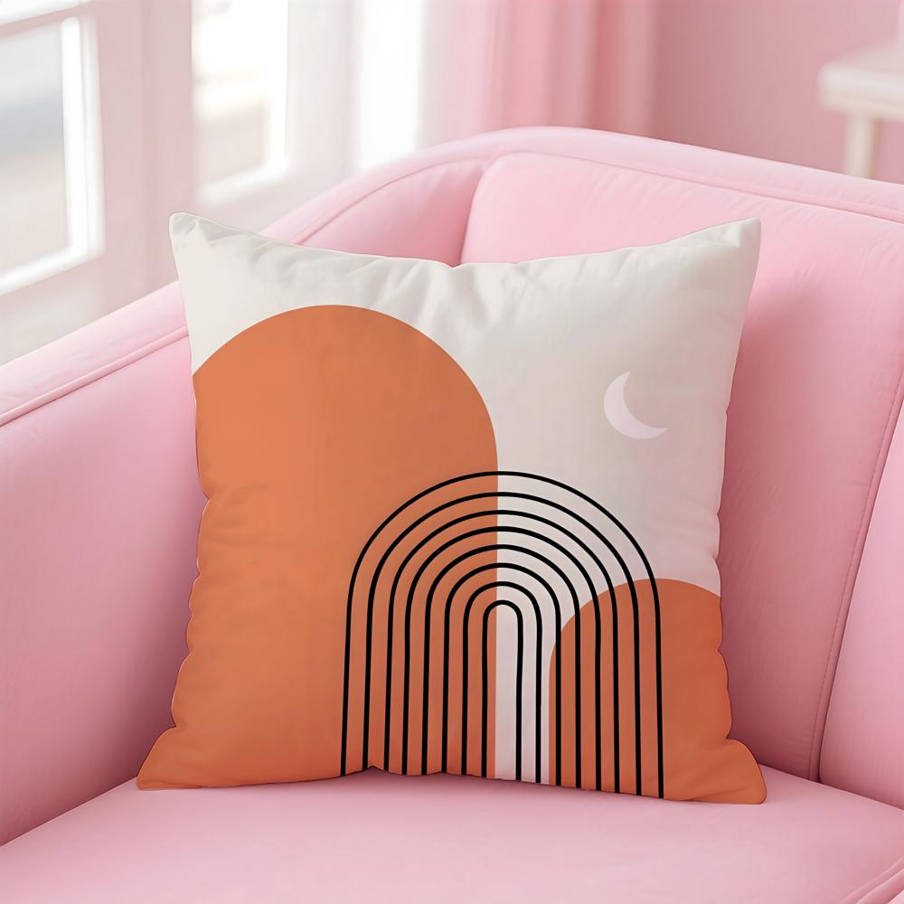 Geometric Square Warm Color Modern Simplicity Cushion Cover Pillow Case Soft Friendly Fabric  Concealed Zipper