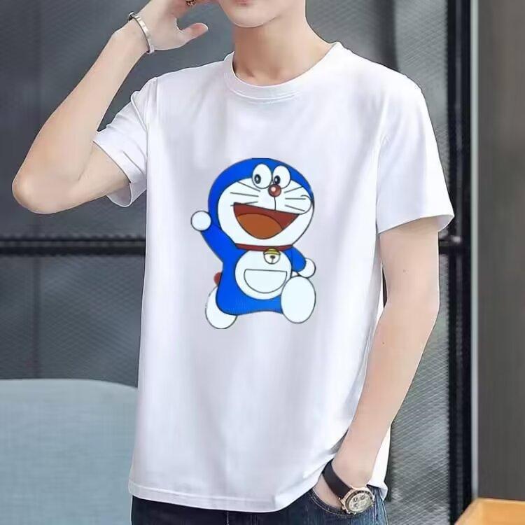 M-5XL men's fashion T-shirt loose round neck tops trendy versatile cartoon animation printing T-shirt