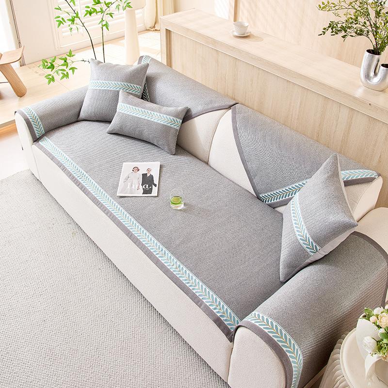 Sofa Cushion, Summer Ice Rattan Mat, Simple Non-Slip Sofa Cover Towel, Summer Ice Silk Straight Row Sofa Seat Cushion