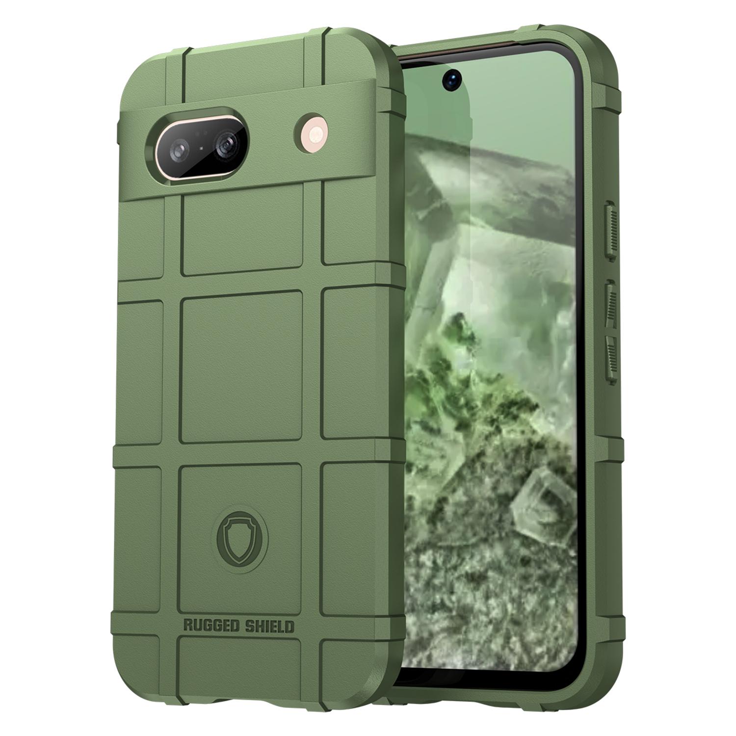 

For Google Pixel 8a Case Anti-Scratch Square Grid Texture TPU Phone Cover Green