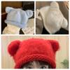 Fluffy Bear Ear Woolen Hat Soft Brimless Beanie Cap Fashion Knitted Pullover Hat  Winter