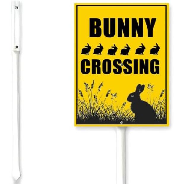 Bunny Crossing Sign With Stake Slow Down Sign For Neighborhoods Yard Farm Aluminium Caution 8x12inch Lawn Yard Grass Prop Animal