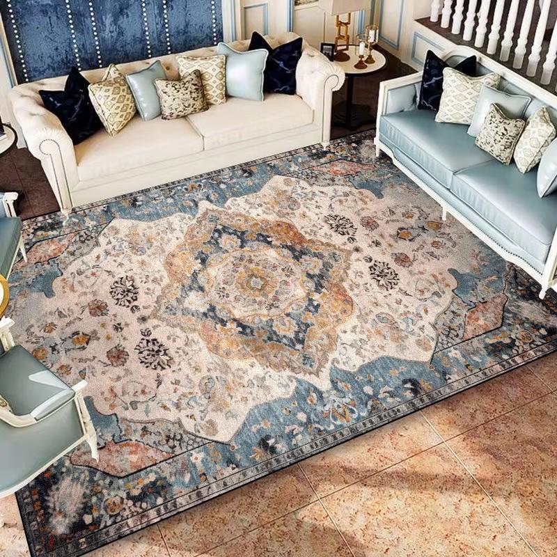 American Style Blue Persia Carpet Living Room Decoration Sofa Table Area Rugs Easy Clean Bedroom Cloakroom Floor Mat Non-slip