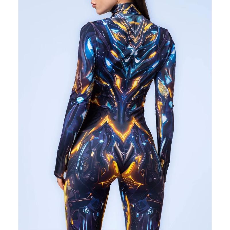 Women 3D Digital Printing Halloween Cosplay Tights Jumpsuit Adult One-piece Carnival Party Stage Show Dance Costume Outfit