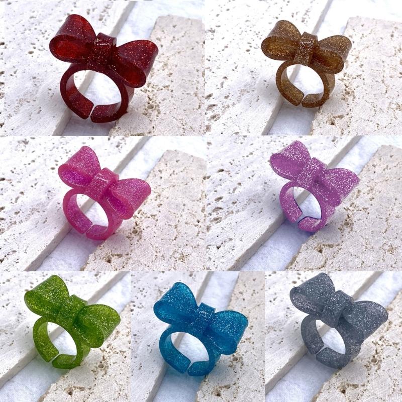 Resin Finger Rings Bowknot Rings Acrylic Cute Trendy Rings Colorful Bows Rings Statement Jewelry Gift for Women Girls