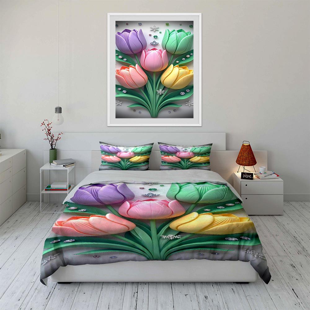 Colorful Tulip Flower Design Bedding Set Bedding set (1 duvet cover, 2 pillowcases, duvet not included)