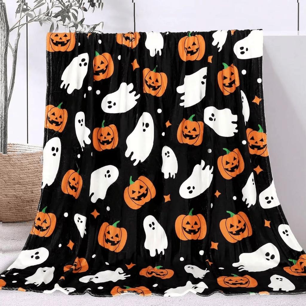 Halloween Flannel Blanket, 3D Printed Anime Ghost Throw Blanket, Skin‑Friendly for Bedroom Sofa, Multiple Size Single Twin King