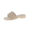 2025 Summer New Xiaoxiangfeng Pearl Slippers Women's Wear Flat Bottom One-word Drag Versatile Beach Sandals with Skirt
