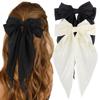 Seidige Satin-Haarschleifen 2 Stück Große Haarschleifen für Damen Haarbänder Übergröße Langer Schwanz Weiße Haarschleife Schwarze Haarschleife Große Haarband-Klammern Metall