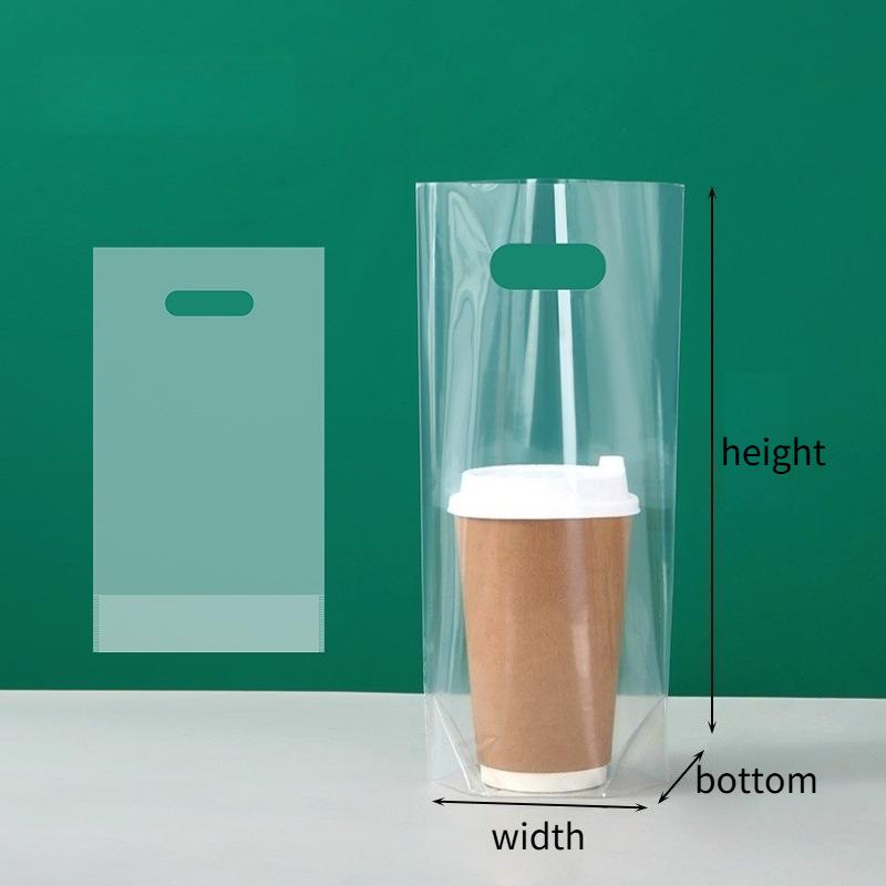 

50pcs Double Sided Thickened Brand New PE Transparent Plastic Packaging Bag Single and Double Cup Coffee Takeaway Bags Milk Tea Beverage Tote Pouchs 17x8x28cm 50pcs