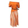 Women's Summer Vacation 2 Piece Skirt Sets Off Shoulder Short Sleeve Top And Striped Flowy Maxi Skirt Casual Travel Outfits with Belt