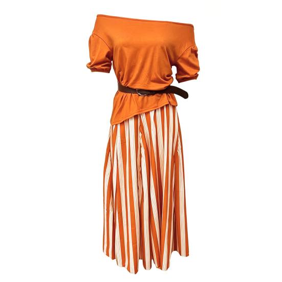 Women s Summer Vacation 2 Piece Skirt Sets Off Shoulder Short XL оранжевый