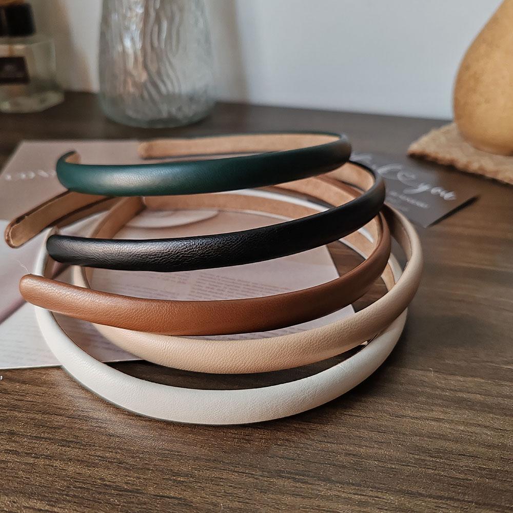 Mode PU Einfarbig Gut Lünette Kopfbedeckung Damen Stirnband Mädchen Vintage Haarbänder Haarband Reifen für Feiertagsparty Haarschmuck