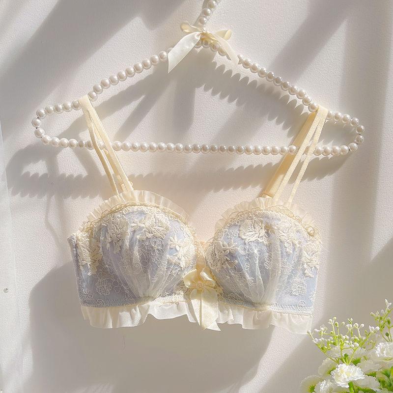 Sexy Lace Wireless Bra, Thickened Push Up Corrective Coquette Bra for Small Bust Young Women