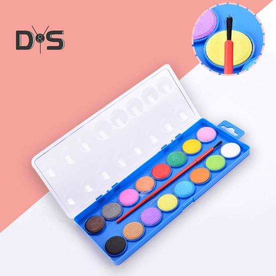 1 sett akvarellfarger 16 farger solide akvarellpigmenter Vannløselige malinger Bærbar akvarellpalett for skoleprosjekter Reise