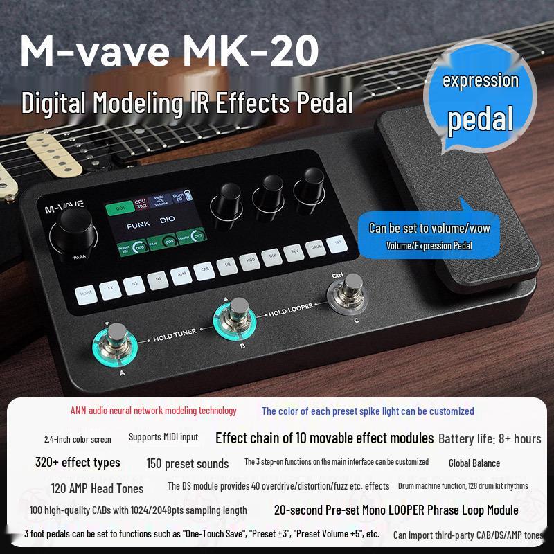 M-VAVE MK-20 Multi-Effektpedal: E-Gitarre, Bass-Loop, Soundkarte, Drum Machine.