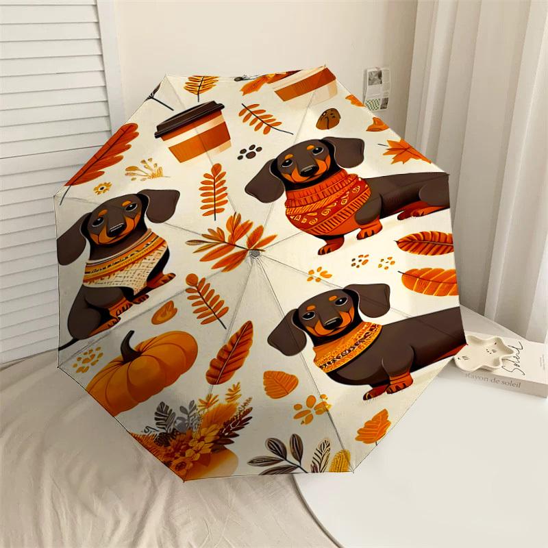 

1PC Dachshund Coffee Automatic Open/Close Umbrella with Windproof, 8-Rib Sturdy Canopy, Durable Ribs, Fashionable Design,1270a
