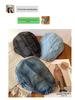Women's Retro Washed Denim Duckbill Flat Cap with PU, Versatile Face Slimming Design, Spring-Autumn Backwards Beret.