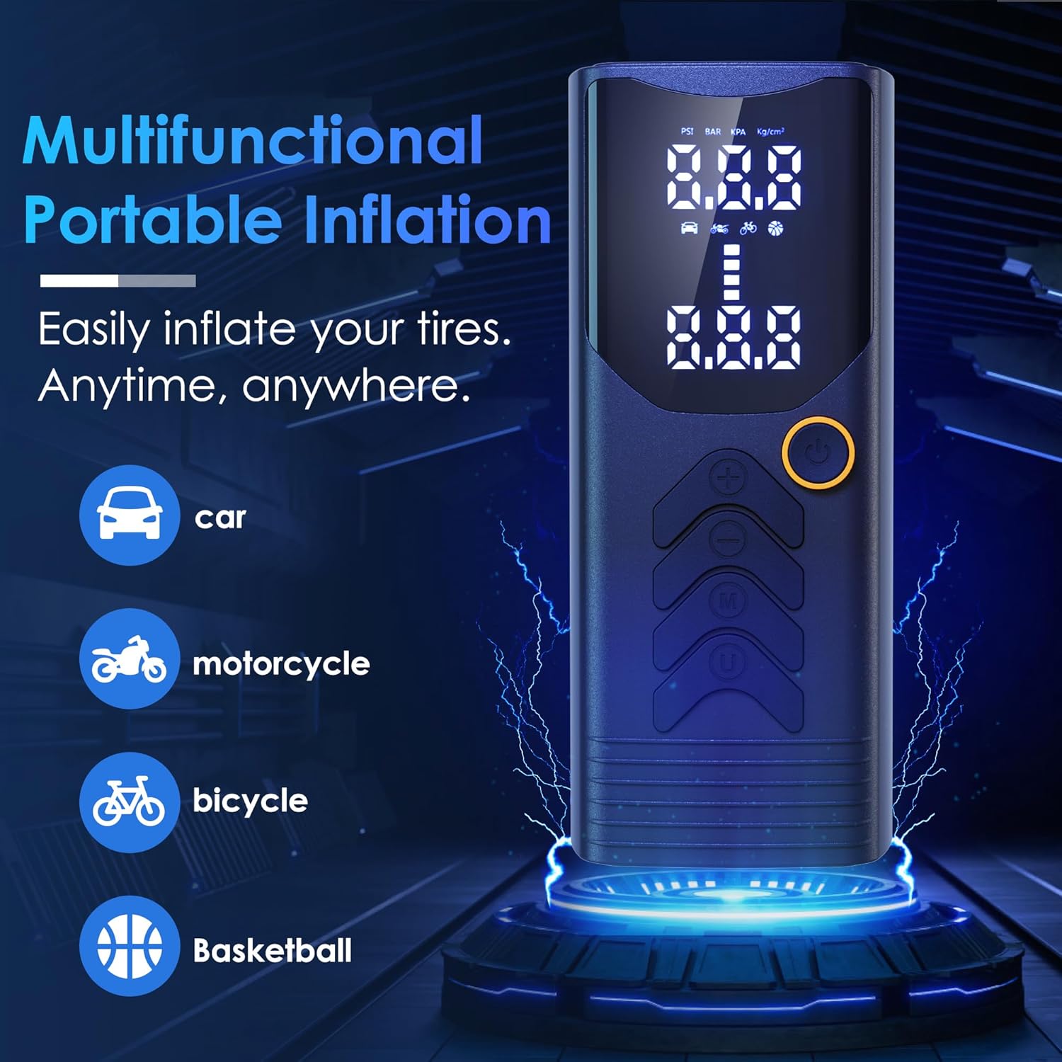 

Портативный воздушный компрессор 150 фунтов на кв. дюйм с манометром - Умный насос для шин автомобиля, мотоцикла, велосипеда, мяча United States