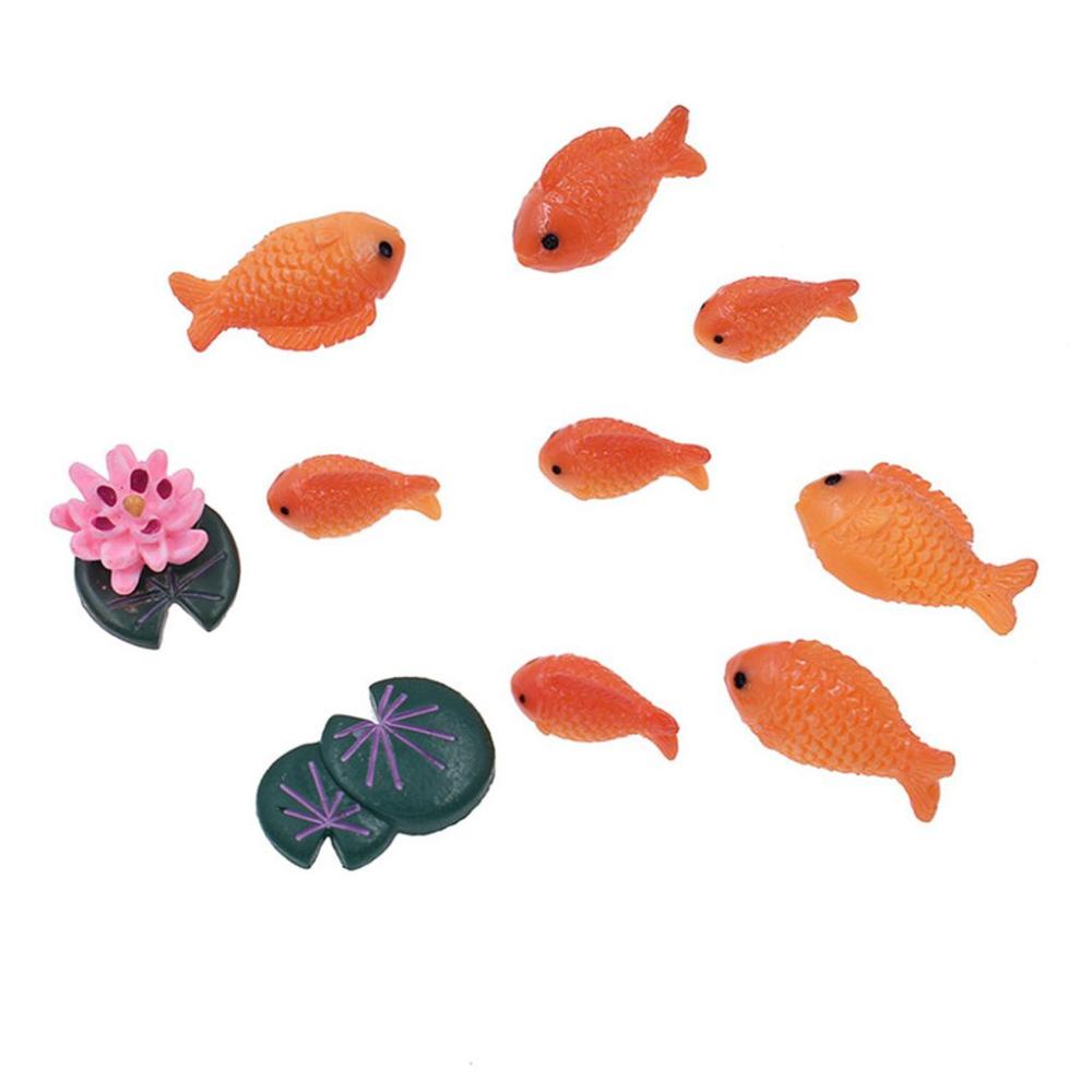 Accessories Lotus Flower,Leaf Goldfish Figurine Resin Crafts Pond Scene Miniature Fish Tank Decor