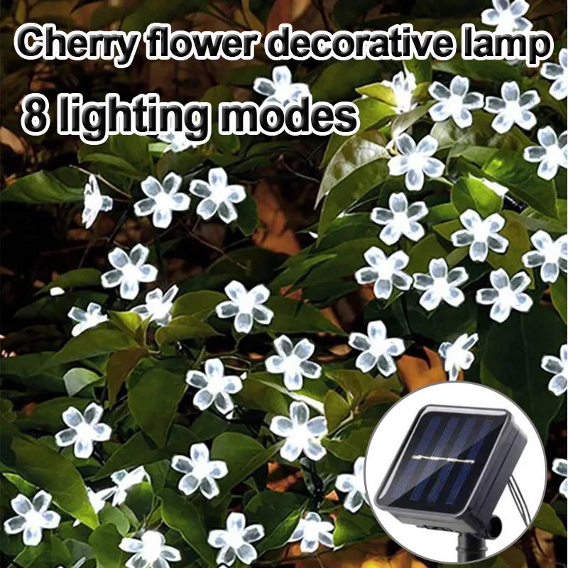 

8 Modes Cherry Blossom LED Light Outdoor Solar Sakura String Lights Garden Christmas Wedding Party Shrubbery Street Decoration 5M 20LED-multicolor