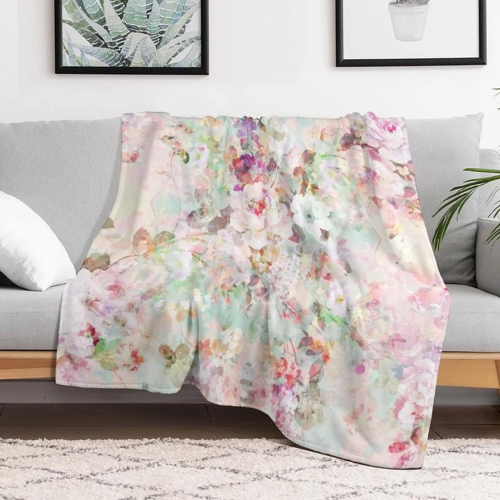 Pink Watercolor Vintage Flowers Pattern Throw Blanket Fluffy Cozy Throw Blanket for Home Decor