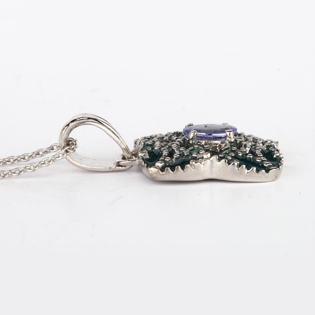 Natural Tanzanite Oval Pendant 925 Sterling Silver Rhodium Plated Handmade Fine Jewelry Gift for Her