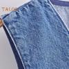 Kvinnor Denim Väst Kjol V-hals Ärmlös Enkelknäppt Kofta Väst Enfärgad Fickor Slim Fit Knapp Dragkedja Stängning Minikjol