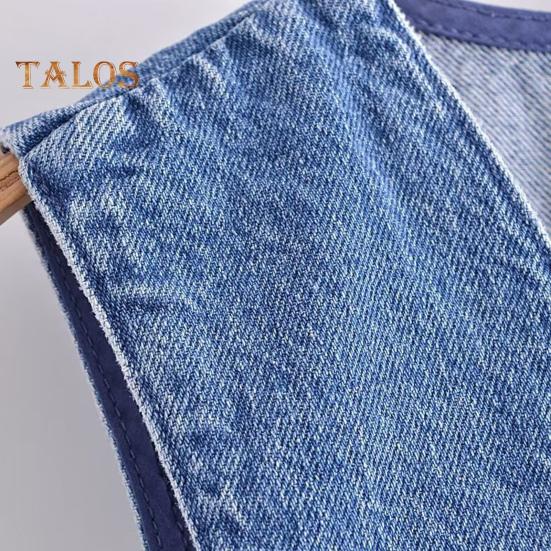 Kvinnor Denim Väst Kjol V-hals Ärmlös Enkelknäppt Kofta Väst Enfärgad Fickor Slim Fit Knapp Dragkedja Stängning Minikjol
