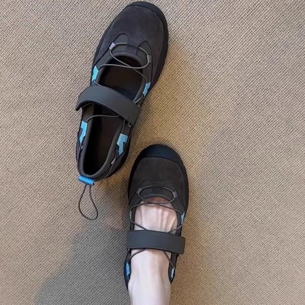 Cowhide version~ thick-soled color matching sports Velcro Mary Jane shoes women's retro leather versatile functional wind single shoes