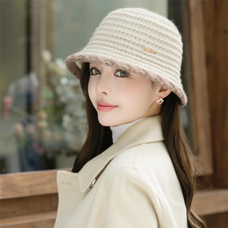 Autumn and Winter Wool Basin Hat Women's Fashionable Warm Knitted Fisherman Hat Showing Face Small Korean Style Hat Bucket Hat To Keep Warm In Winter