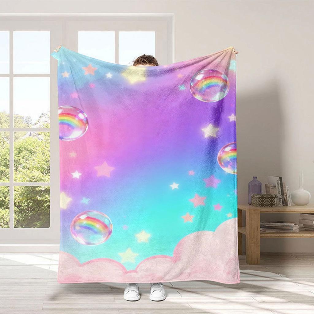 New thick and adorable rainbow bear fleece blanket for home bedroom dormitory office suitable for all occasions no shedding