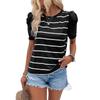 Women Lacework Short Sleeve O Neck Striped Slim Fit T Shirt Top