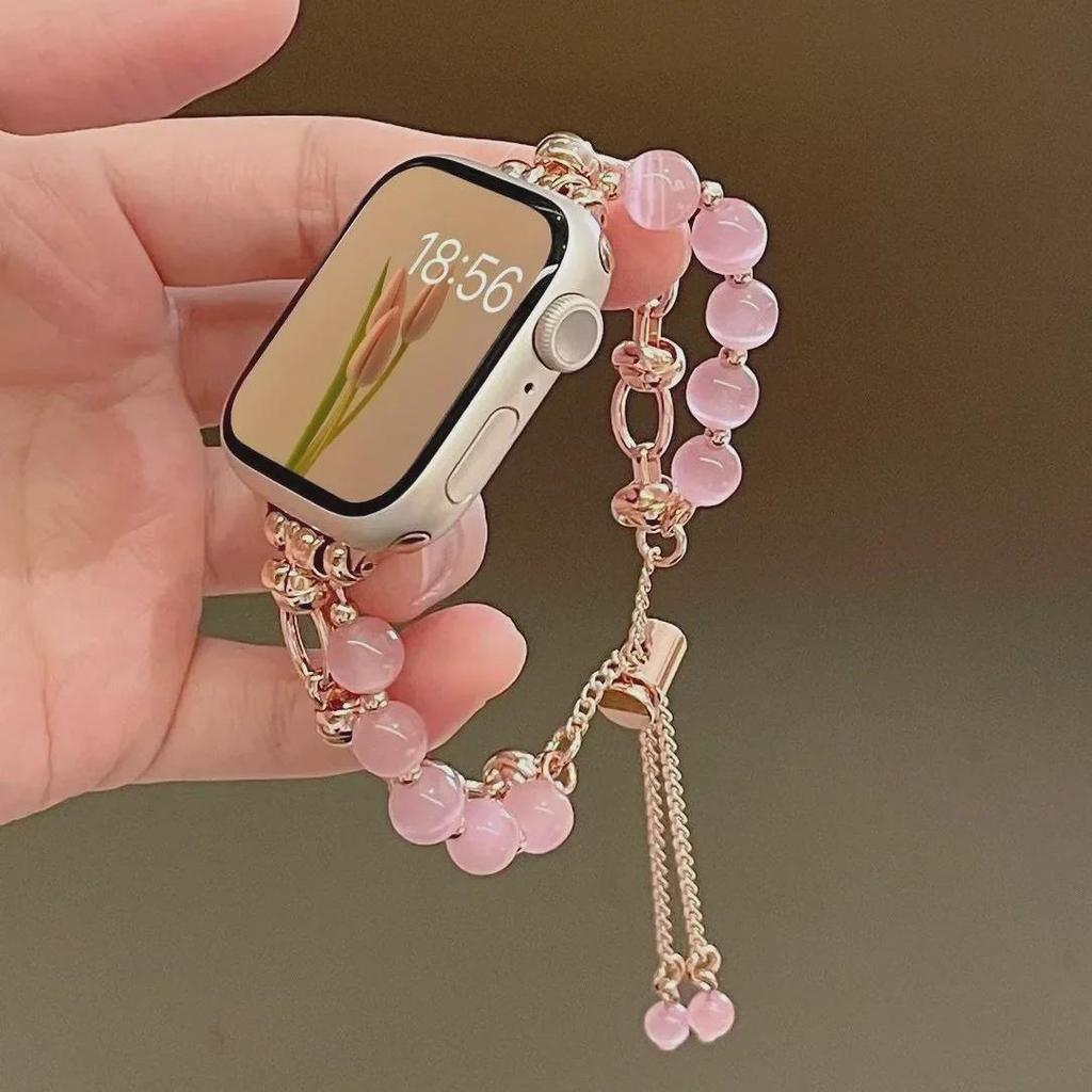 Cat's Eye Stone Bead Metal Strap for Apple Watch