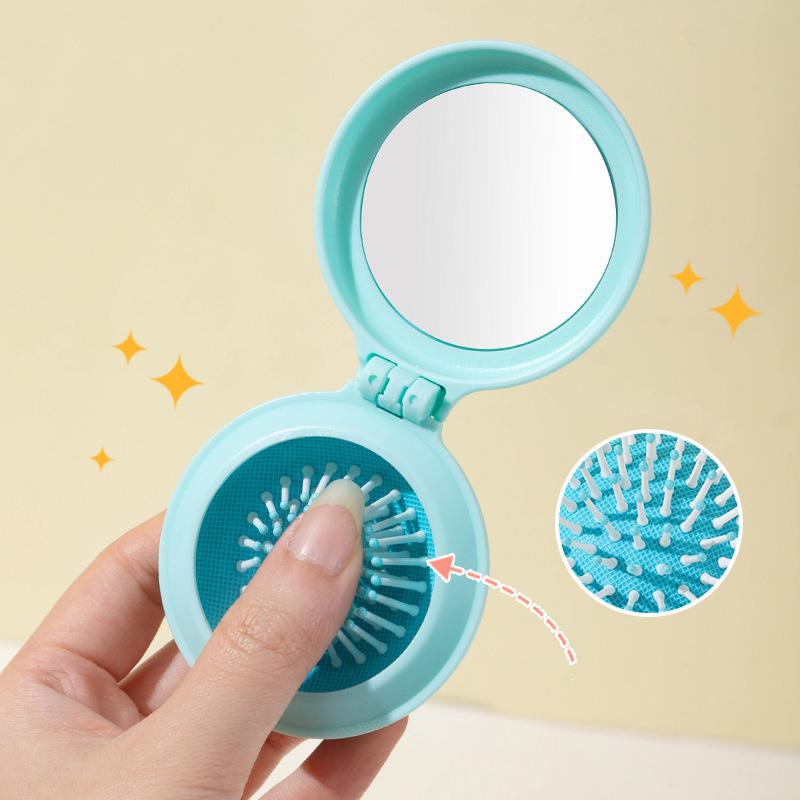 1pc Mini Pocket Mirror Folding Comb Anti Static Portable Round Pocket Airbag Massage Comb with Mirror Styling Comb