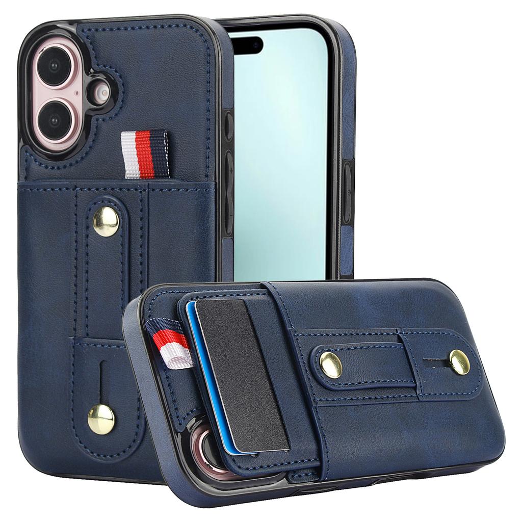 For iPhone 17 Case PU Leather+TPU Hidden Card Holder Drop-proof Phone Cover with Kickstand